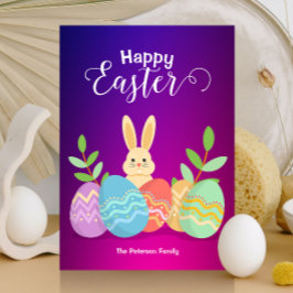 Happy Easter | Cartoon Bunny & Paaseieren Invitat Kaart