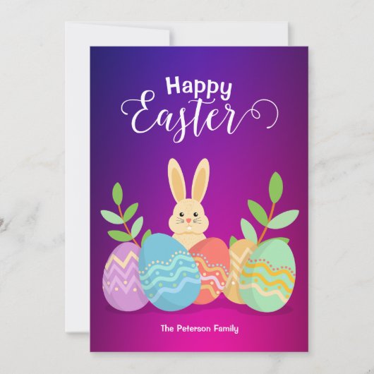 Happy Easter | Cartoon Bunny & Paaseieren Invitat Kaart (Voorkant)