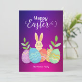 Happy Easter | Cartoon Bunny & Paaseieren Invitat Kaart (Staand voorkant)