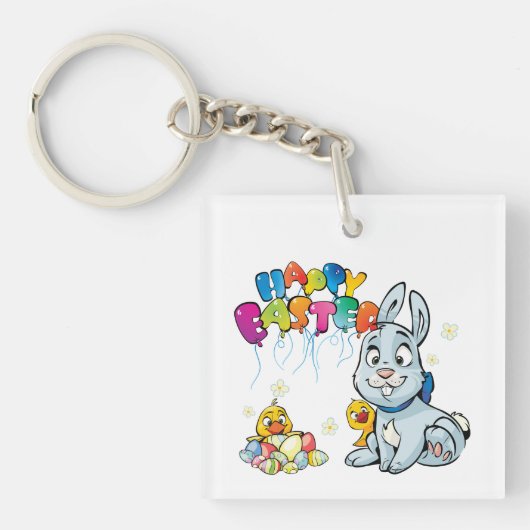 Happy Easter Cartoon Sleutelhanger (voorkant)