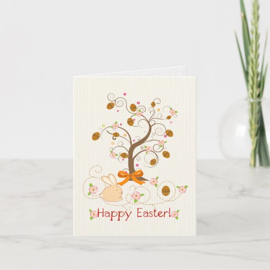 Happy Easter Cartoon Tree Eggs & A Bunny Feestdagen Kaart (Voorkant)