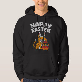 Happy Easter Cat Bunny Eggs Basket Kitten Mannen W Hoodie