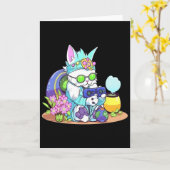 Happy Easter Cat Bunny Funny Gamer Video Game Boys Kaart (Gele Bloem)
