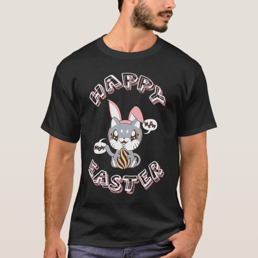Happy Easter Cat Bunny T-shirt (Voorkant)