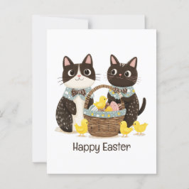 Happy Easter Cats Paasmand Baby Chicks Briefkaart