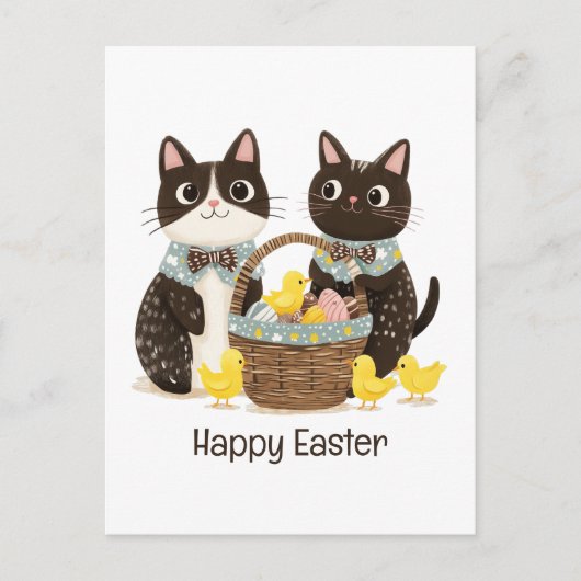 Happy Easter Cats Paasmand Baby Chicks Briefkaart (Voorkant)