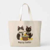 Happy Easter Cats Paasmand Baby Chicks Grote Tote Bag (Achterkant)