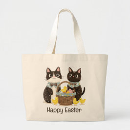 Happy Easter Cats Paasmand Baby Chicks Grote Tote Bag