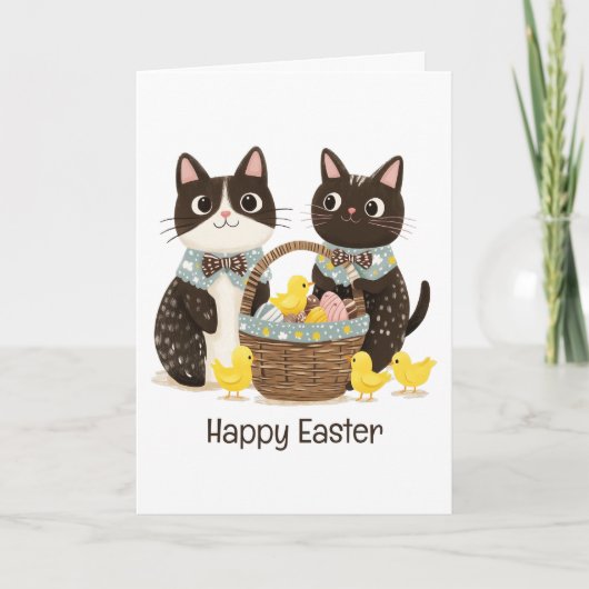 Happy Easter Cats Paasmand Baby Chicks Kaart (Voorkant)