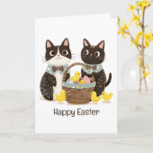 Happy Easter Cats Paasmand Baby Chicks Kaart (Gele Bloem)