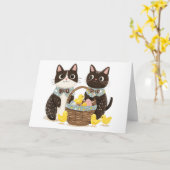 Happy Easter Cats Paasmand Baby Chicks Kaart (Gele Bloem)