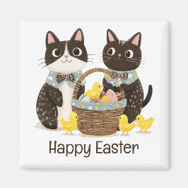 Happy Easter Cats Paasmand Baby Chicks Magneet