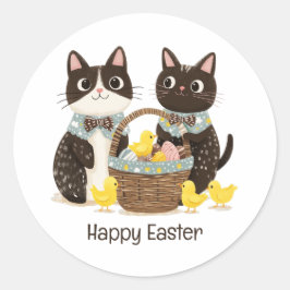 Happy Easter Cats Paasmand Baby Chicks Ronde Sticker