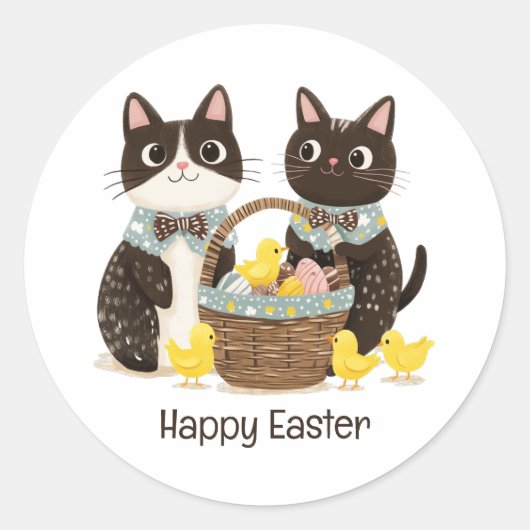 Happy Easter Cats Paasmand Baby Chicks Ronde Sticker (Voorkant)