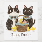 Happy Easter Cats Paasmand Baby Chicks Wijn Etiket (Enkel label)