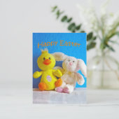 Happy Easter Chick + Bunny Feestdagenkaart (Staand voorkant)