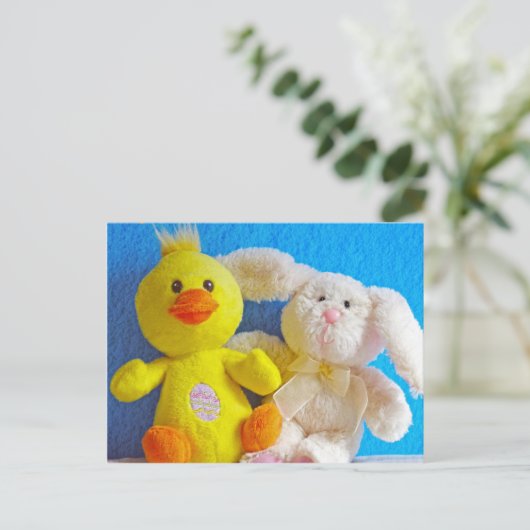 Happy Easter Chick + Bunny Feestdagenkaart (Staand voorkant)