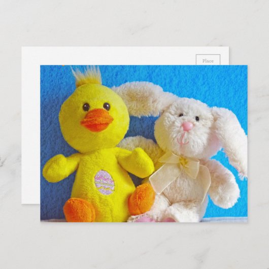 Happy Easter Chick + Bunny Feestdagenkaart (Voorkant / Achterkant)