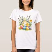 Happy Easter Chick Eggs Bloemen T-shirt (Voorkant)