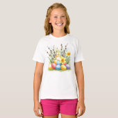 Happy Easter Chick Eggs Bloemen T-shirt (Voorkant volledig)