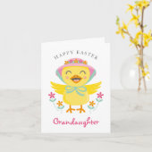Happy Easter Chick Folded Wenskaart Kaart (Gele Bloem)