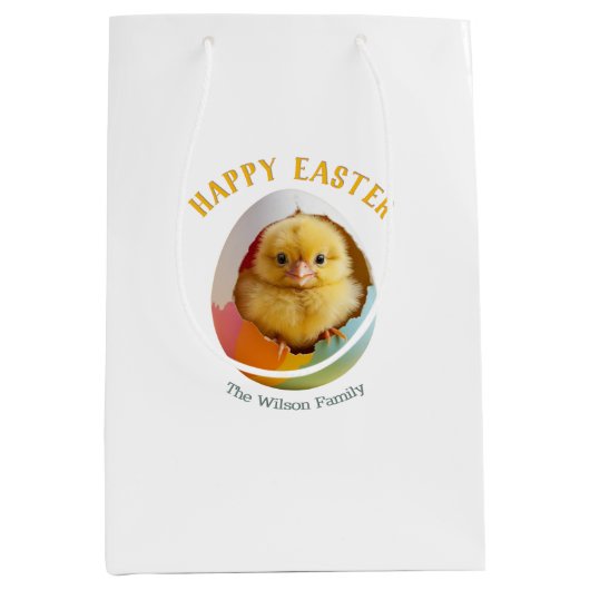 Happy Easter Chick Hatching uit kleurrijk ei Medium Cadeauzakje (Voorkant)