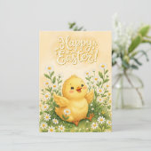 Happy Easter Chick Surrounded by Daisies Feestdagenkaart (Staand voorkant)