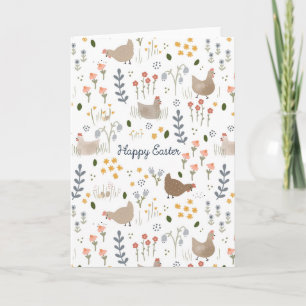 Happy Easter Chicken Country Wildflowers Groet Kaart