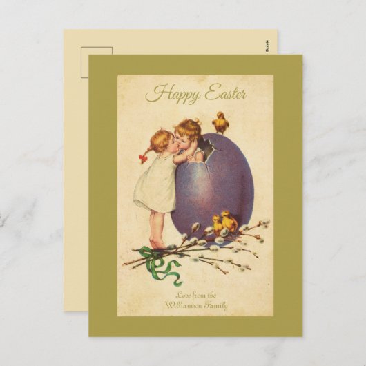 Happy Easter  Chicken Egg Boy Girl Custom Feestdagenkaart (Voorkant / Achterkant)