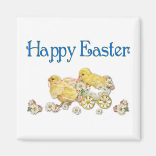 Happy Easter Chicks and Daisies Art Magneet