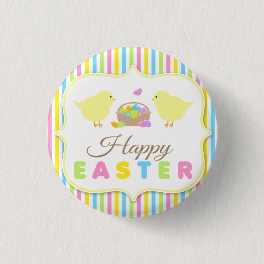 Happy Easter Chicks Pin Back Button (Voorkant)