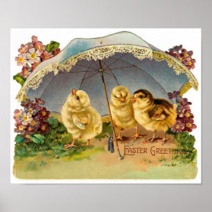 Happy Easter Chicks Vintage Poster
