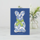 Happy Easter Chinoiserie Bunny Cookie Feestdagenkaart (Staand voorkant)