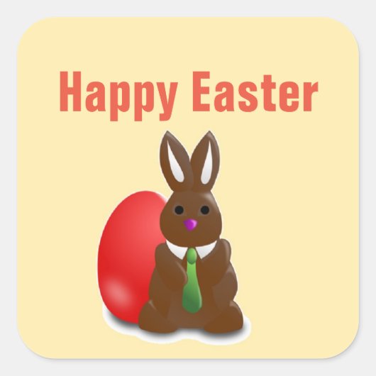 Happy easter-chocolademonnetje vierkante sticker (Voorkant)
