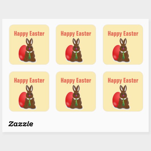 Happy easter-chocolademonnetje vierkante sticker (Vel)