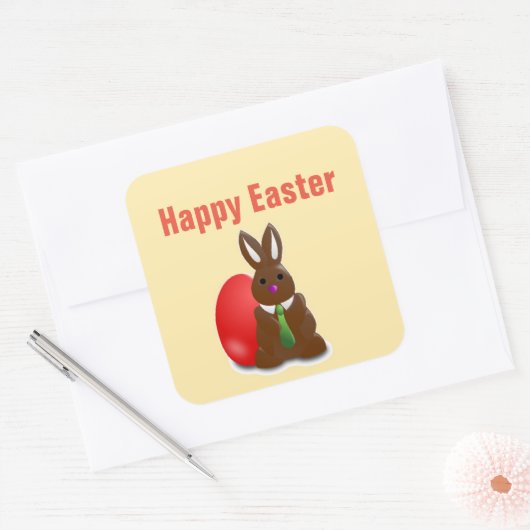 Happy easter-chocolademonnetje vierkante sticker (Envelop)