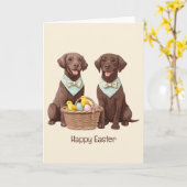 Happy Easter Chocolate Labrador Retriever Honden Kaart (Gele Bloem)