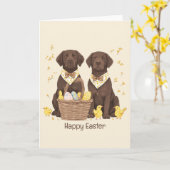 Happy Easter Chocolate Labrador Retriever Honden Kaart (Gele Bloem)