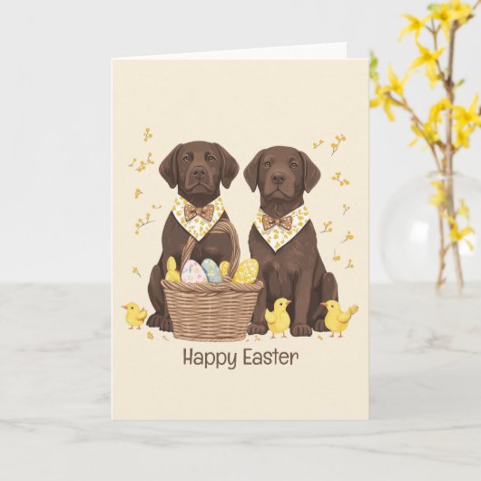 Happy Easter Chocolate Labrador Retriever Honden Kaart (Gele Bloem)