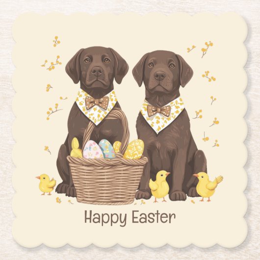Happy Easter Chocolate Labrador Retriever Honden Kartonnen Onderzetters (Voorkant)