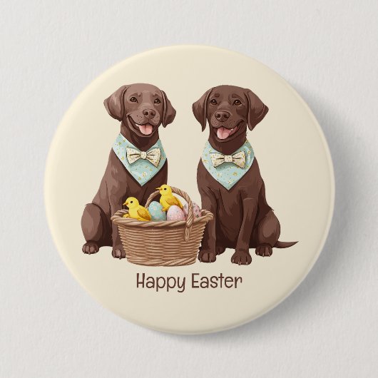 Happy Easter Chocolate Labrador Retriever Honden Ronde Button 7,6 Cm (Voorkant)