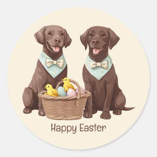 Happy Easter Chocolate Labrador Retriever Honden Ronde Sticker (Voorkant)