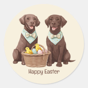 Happy Easter Chocolate Labrador Retriever Honden Ronde Sticker