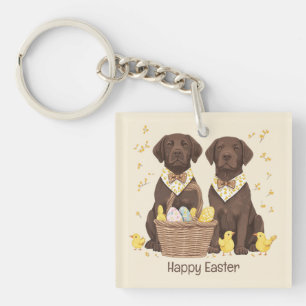 Happy Easter Chocolate Labrador Retriever Honden Sleutelhanger
