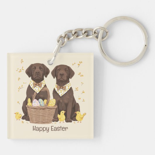 Happy Easter Chocolate Labrador Retriever Honden Sleutelhanger (Achterkant)