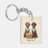 Happy Easter Chocolate Labrador Retriever Honden Sleutelhanger (Voorkant Links)