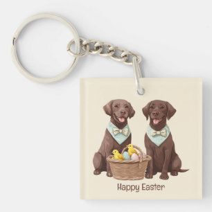 Happy Easter Chocolate Labrador Retriever Honden Sleutelhanger