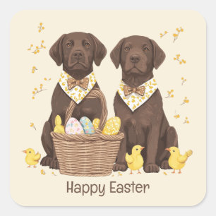 Happy Easter Chocolate Labrador Retriever Honden Vierkante Sticker