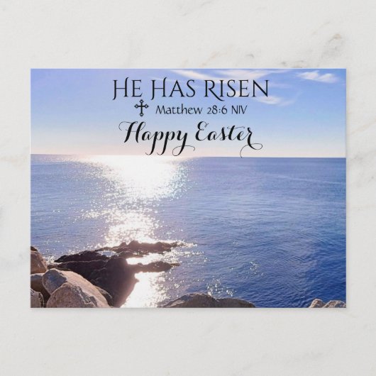 Happy Easter Christus heeft de blauwe oceaanfoto g Briefkaart (Voorkant)