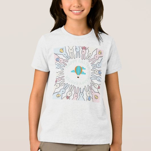 "Happy Easter" Circle of Bunnies Fun Tri-Blend Shirt (Voorkant)